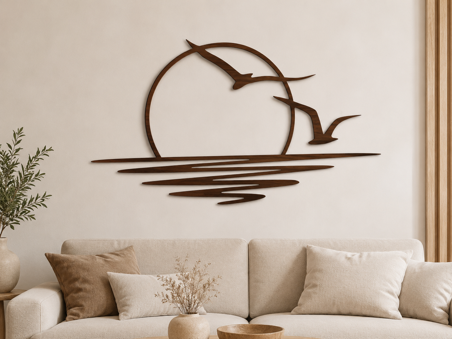 Décoration Murale Soleil & Oiseaux en Bois – Design Minimaliste