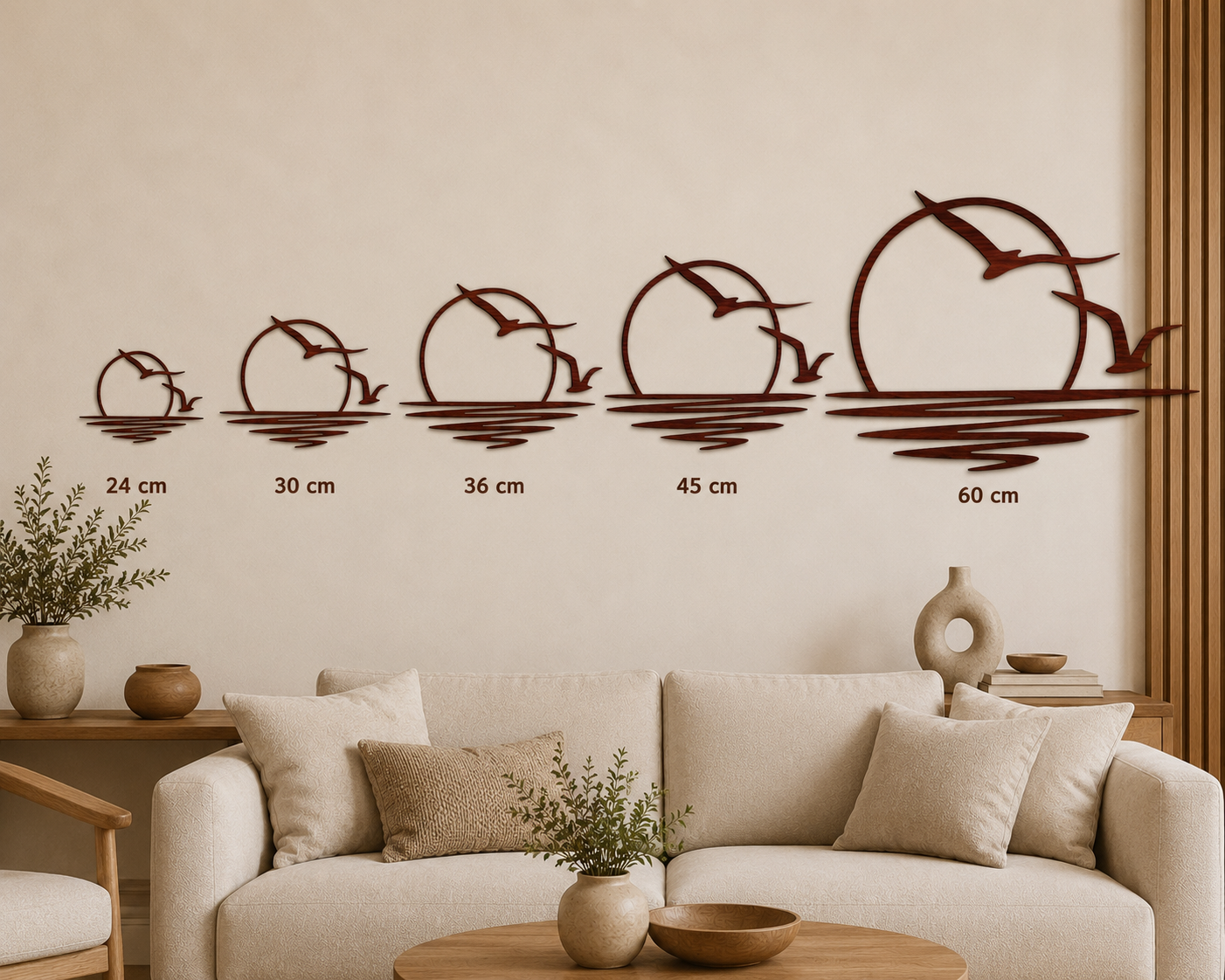 Décoration Murale Soleil & Oiseaux en Bois – Design Minimaliste
