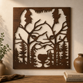 Décoration murale en bois - Tête de loup dans la forêt