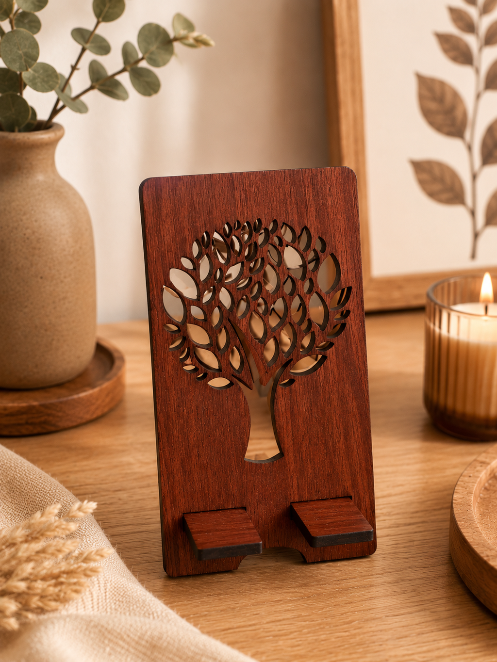 Support téléphone en bois - Arbre de Vie