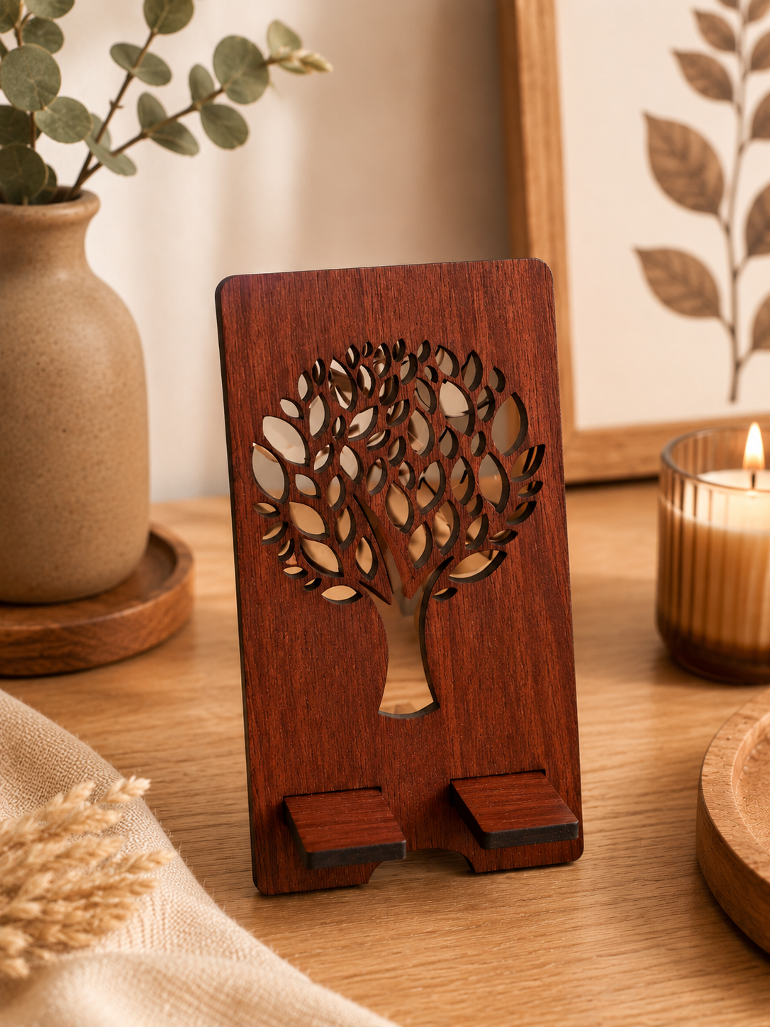 Support téléphone en bois - Arbre de Vie