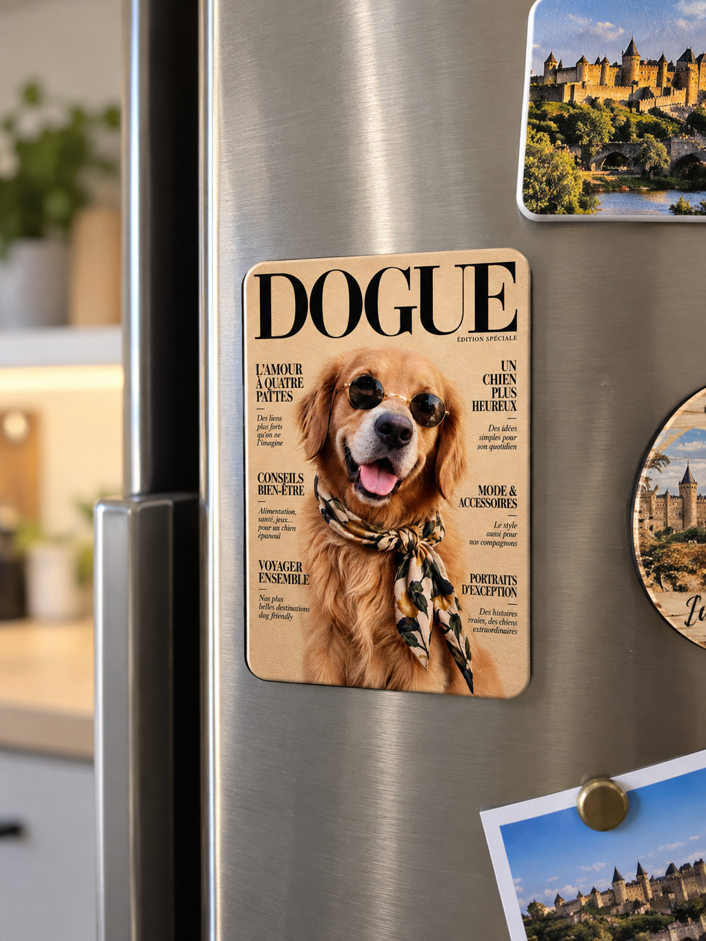 Magnet personnalisé “DOGUE” – Votre chien en couverture de magazine