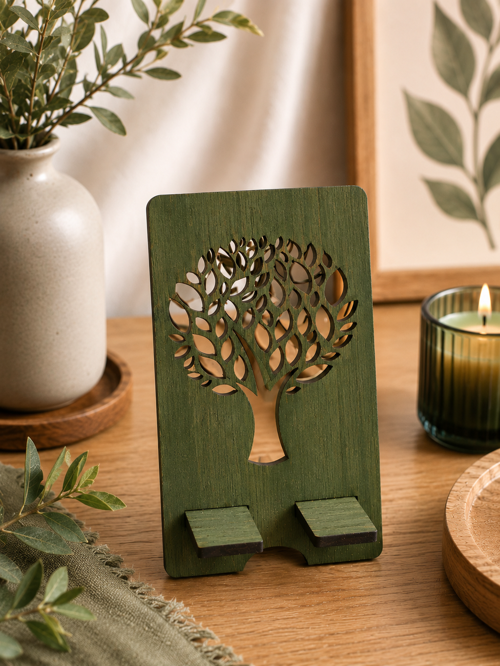 Support téléphone en bois - Arbre de Vie