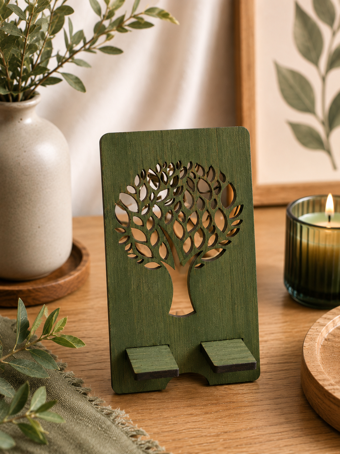 Support téléphone en bois - Arbre de Vie