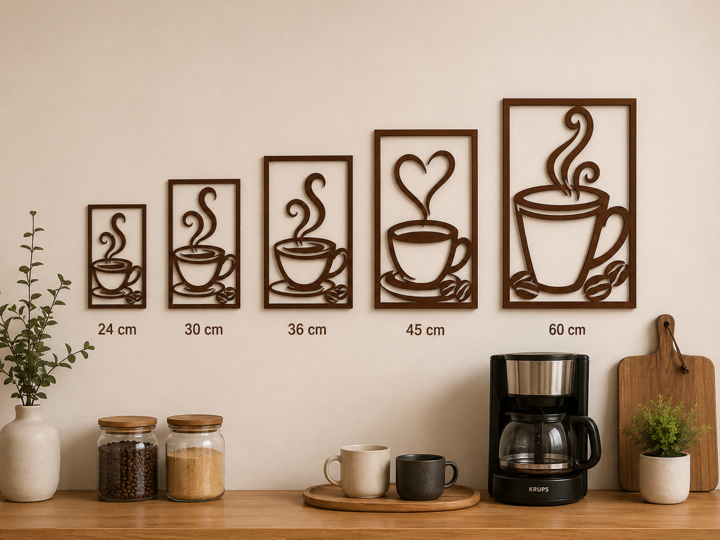 Triptyque Café en Bois – Décoration Murale Cuisine (Lot de 3)