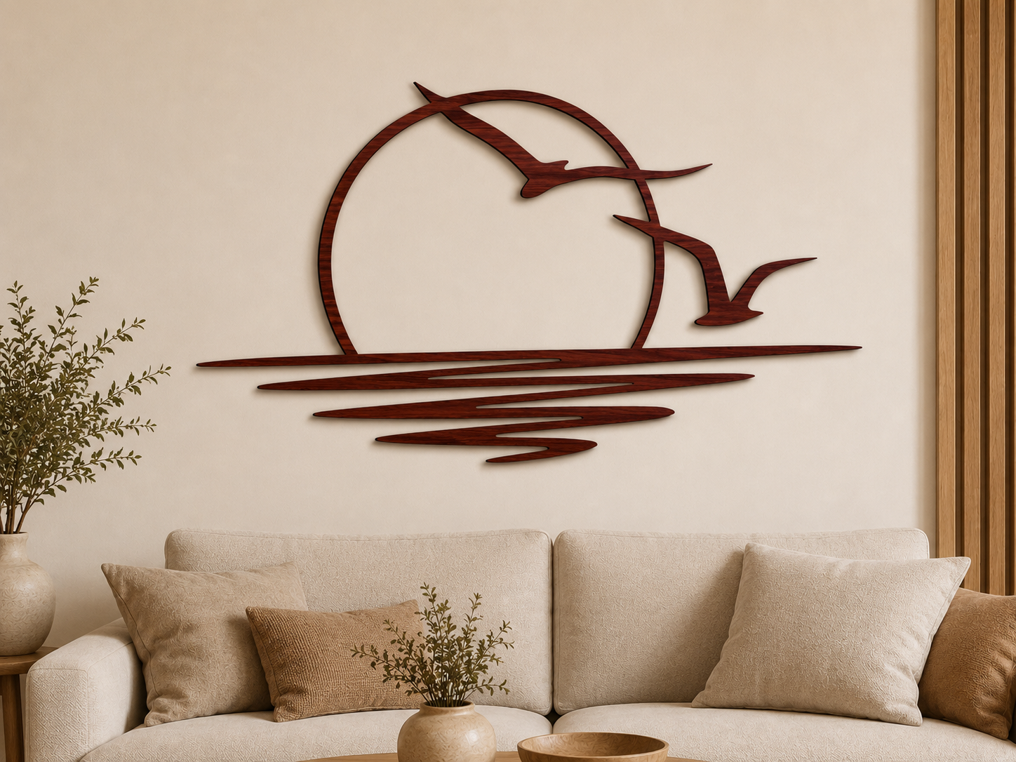 Décoration Murale Soleil & Oiseaux en Bois – Design Minimaliste
