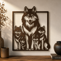 Décoration murale en bois - Famille de loups