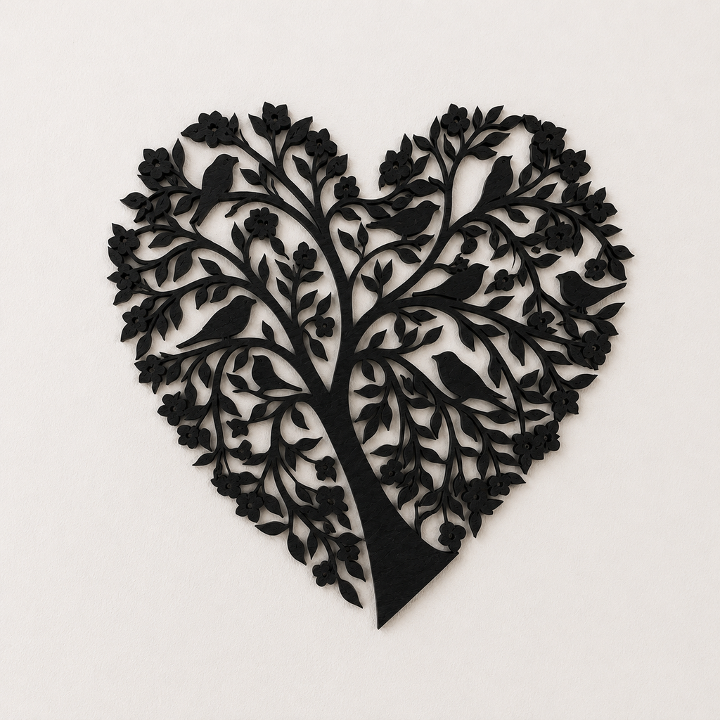 Arbre de vie Coeur en bois - Décoration murale avec oiseaux