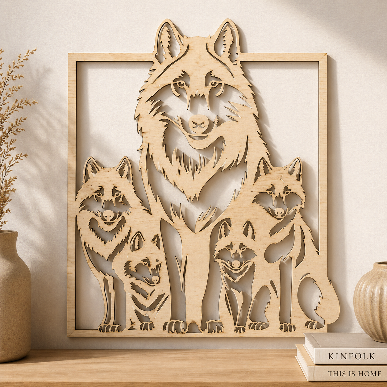 Décoration murale en bois - Famille de loups