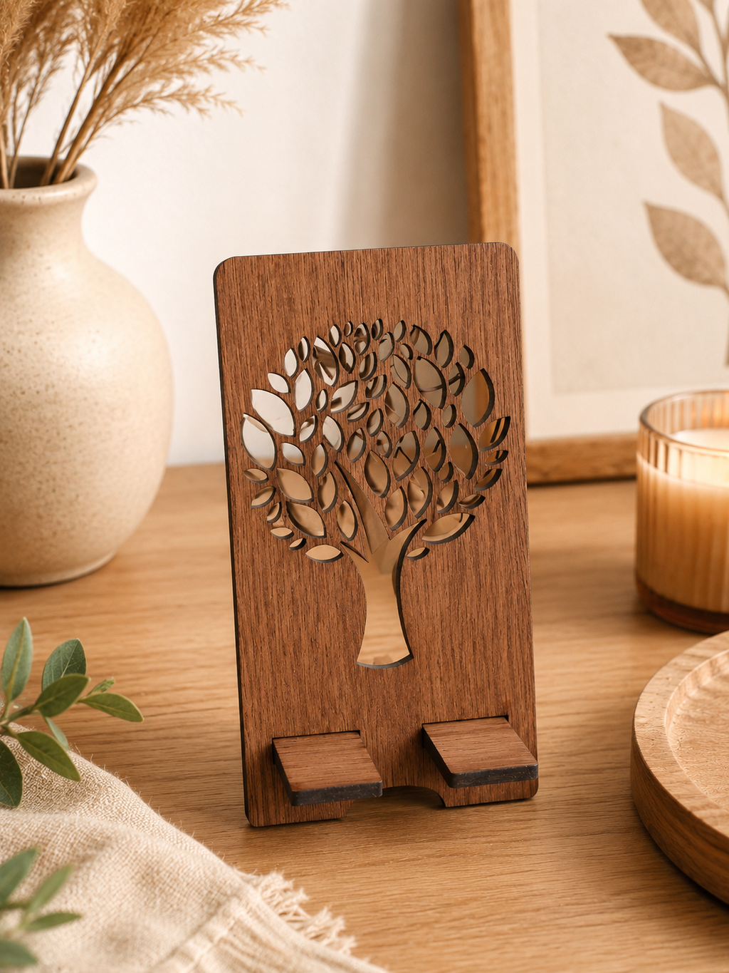 Support téléphone en bois - Arbre de Vie