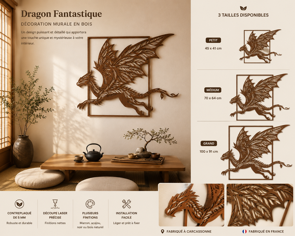Dragon Fantastique – Art Mural en Bois