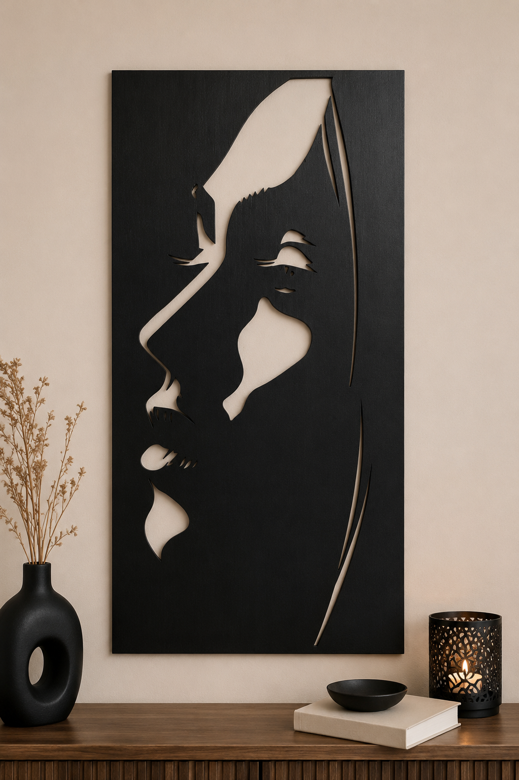 Portrait mural moderne en bois - Visage féminin