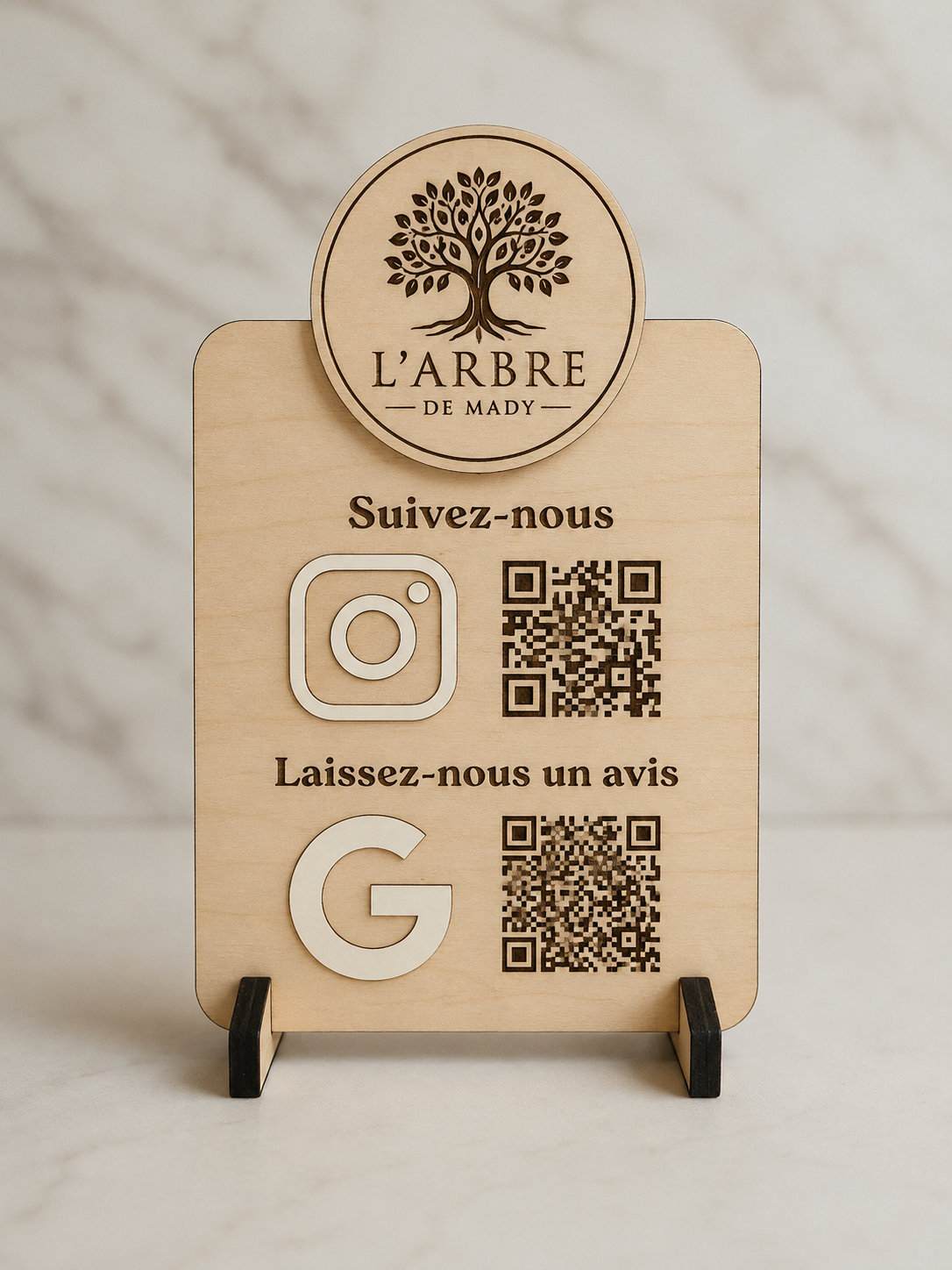Plaque QR Code Professionnelle en Bois Personnalisée