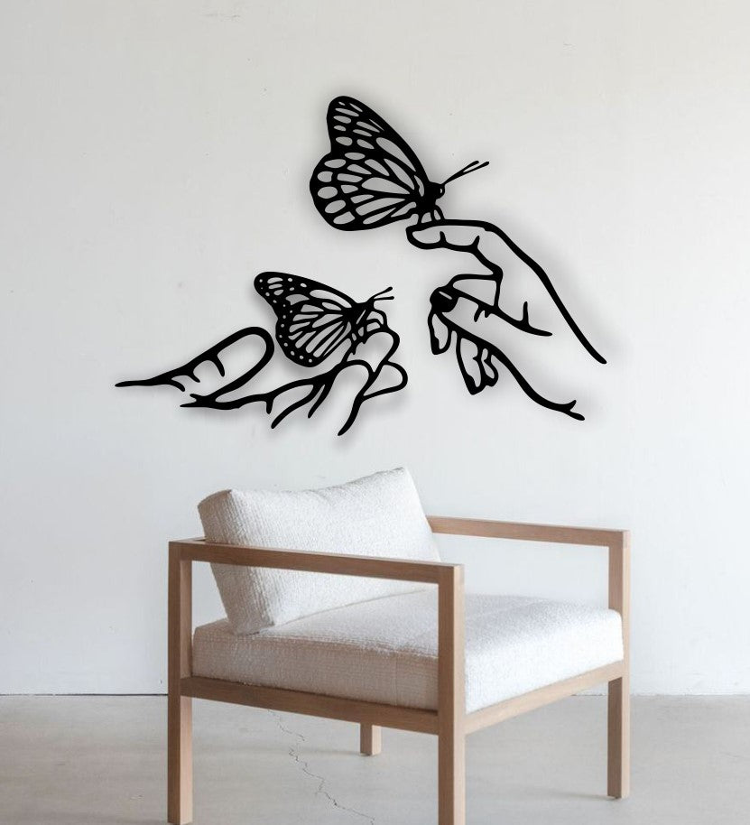 Décoration Murale Mains & Papillons – Élégance Minimaliste en Bois
