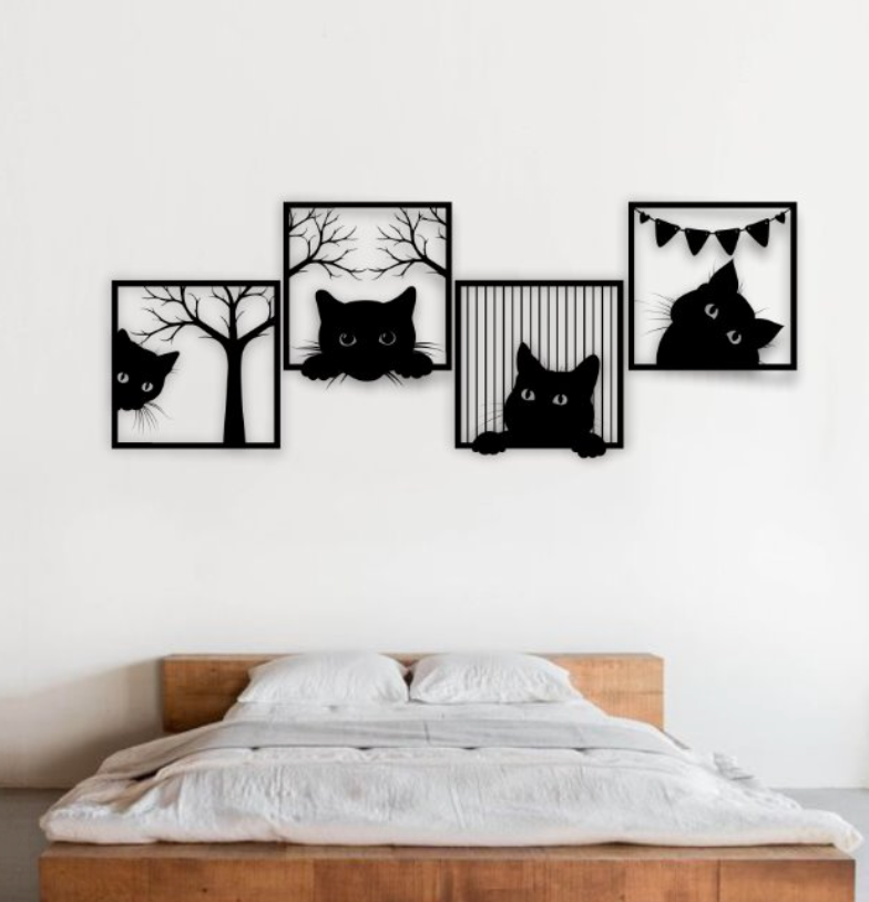 Trio de cadres muraux Chats en bois