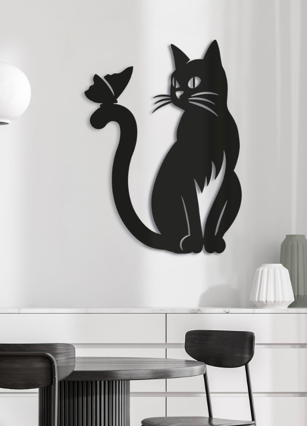 Décoration murale Chat en bois - Chat & Papillon