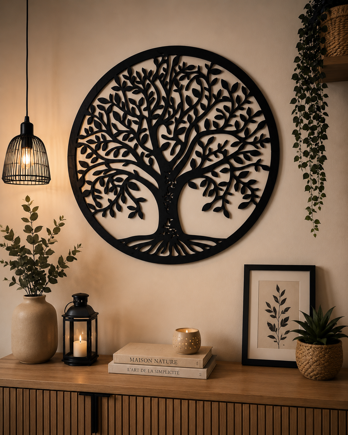 Arbre de vie mural rond en bois
