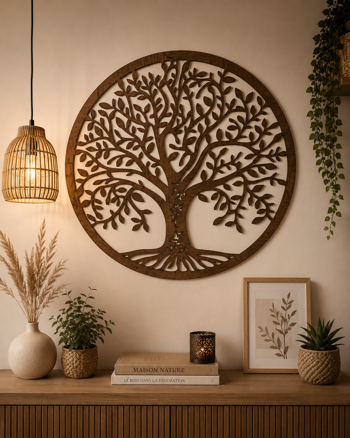 Arbre de vie mural rond en bois
