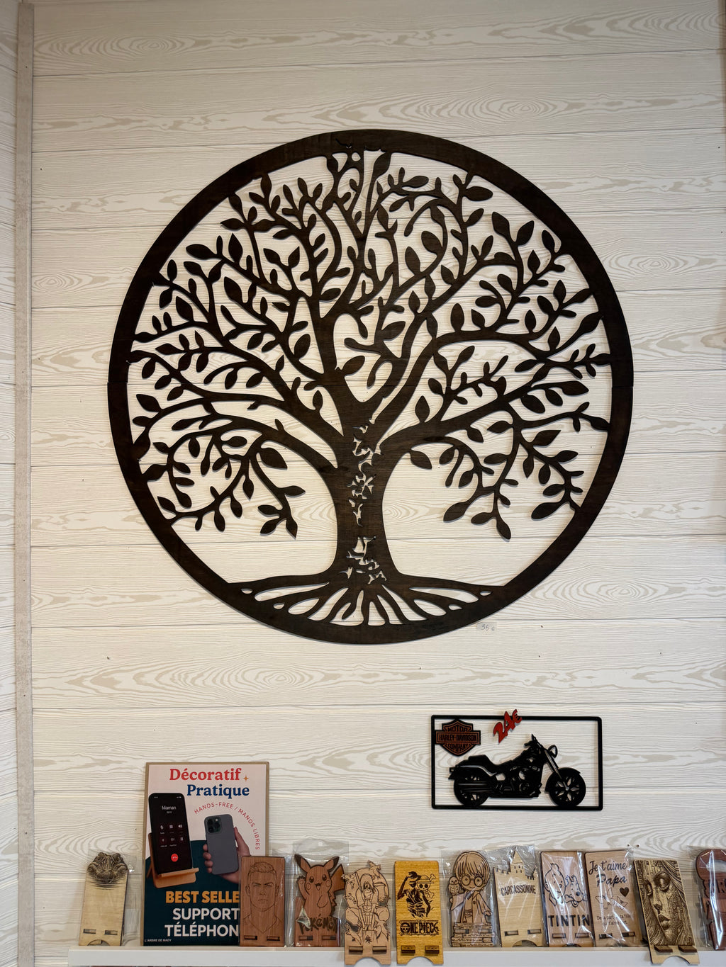 Arbre de vie mural rond en bois
