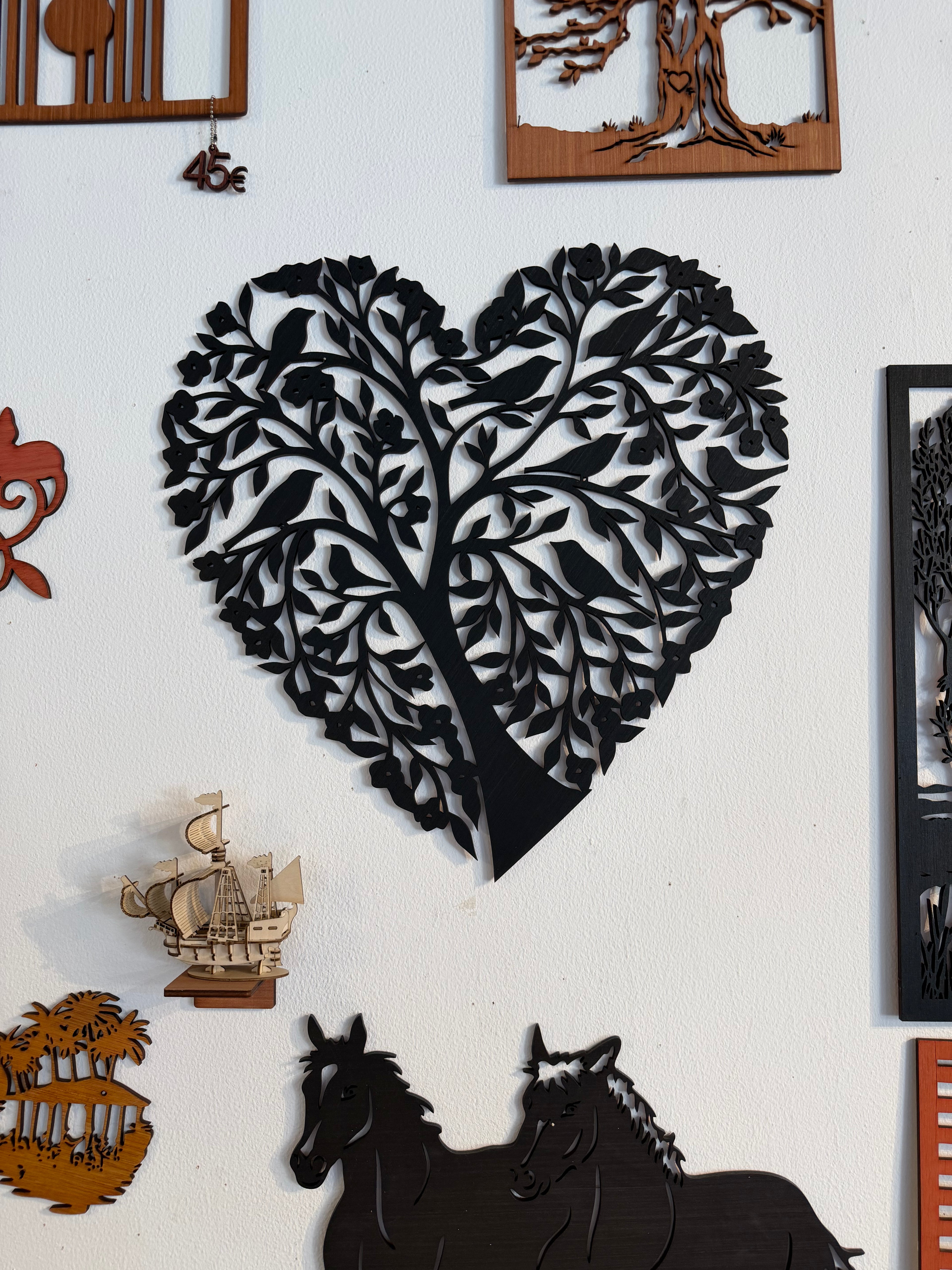 Arbre de vie Coeur en bois - Décoration murale avec oiseaux