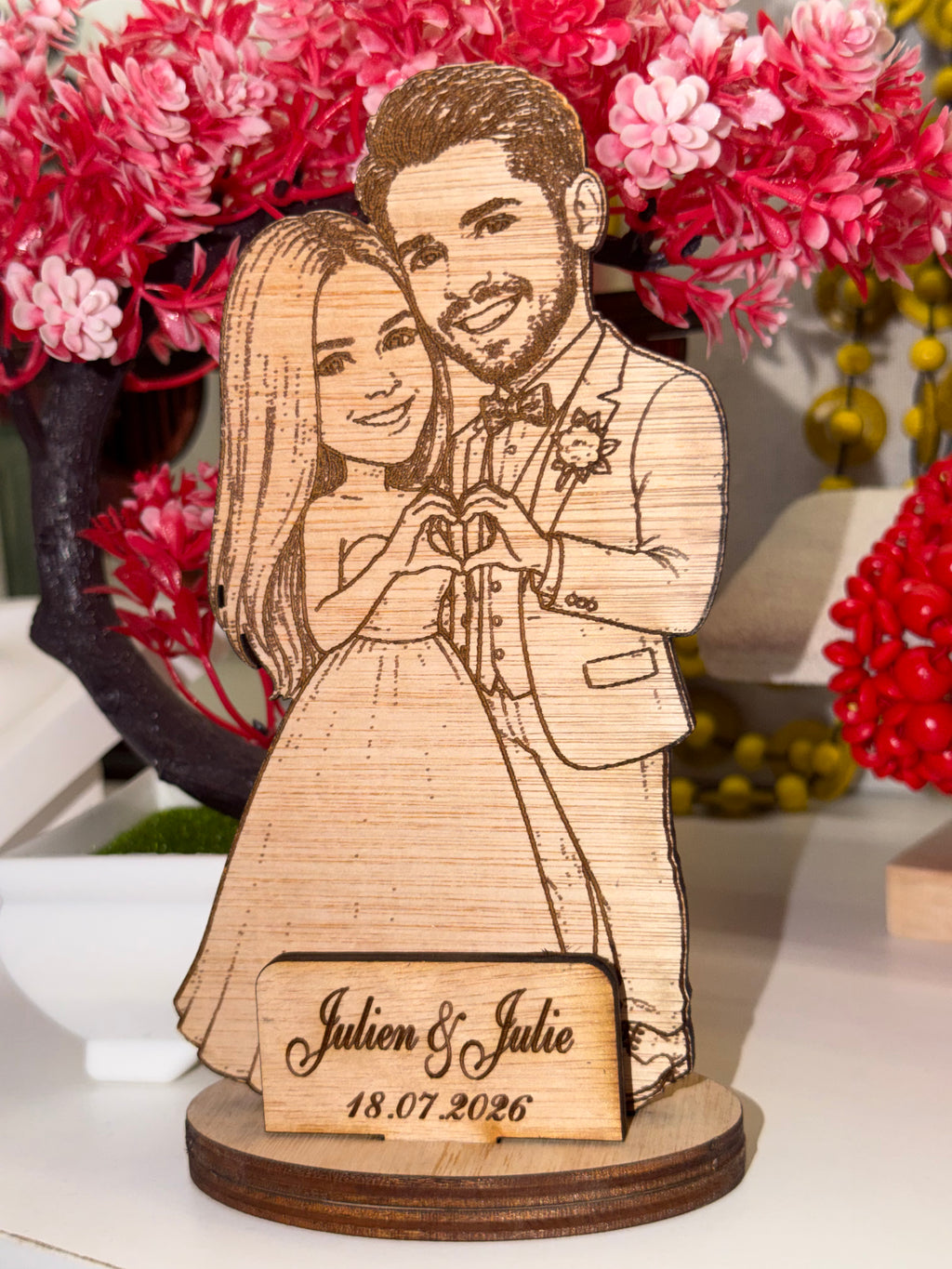 Figurine Mariage Personnalisée en Bois – À partir de votre photo
